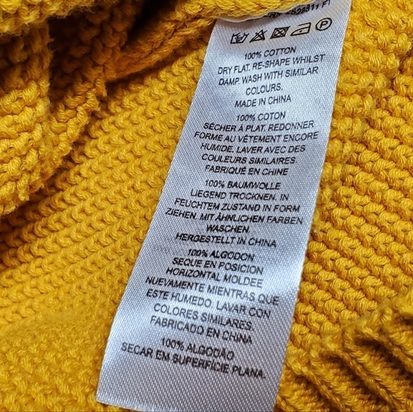 FRENCH Connection Mustard Yellow Waffle Knit Oversized Boatneck Cropped Sweater - Picture 12 of 13